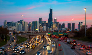 Chicago skyline with traffic